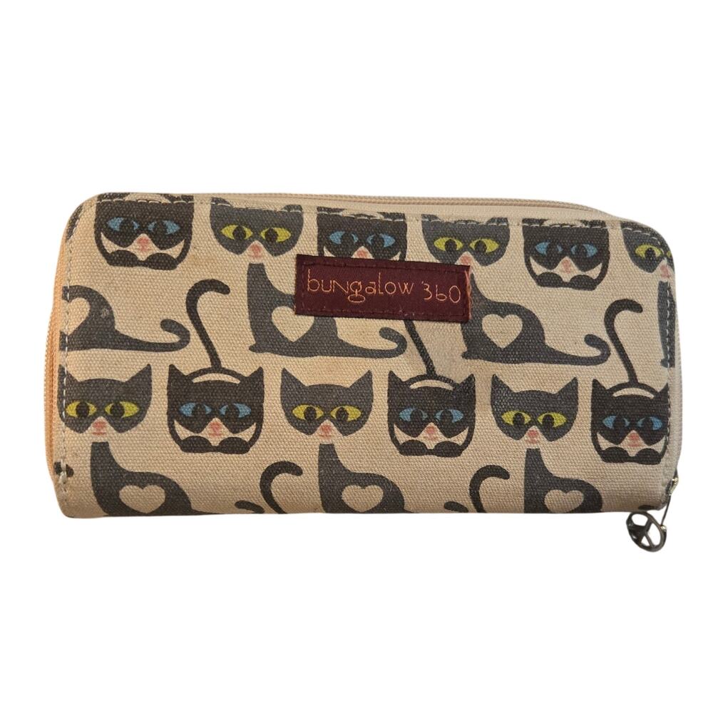 Cat Kitty Pattern Long Wallet Card Holder Money Coin Purse Bungalow 360 8"X4"